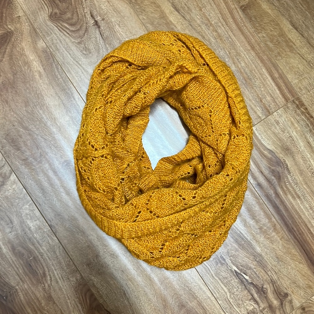 Mustard yellow knit circle scarf